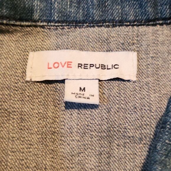 Love Republic Juniors Medium denim jeans vest with animal print - Picture 2 of 8